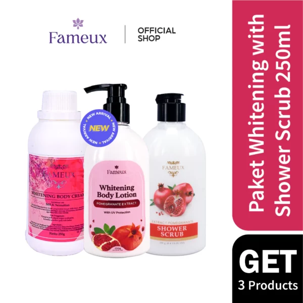 Fameux Paket Body Care Whitening Pomegranate Series (BBC250+ Shower Scrub 250 + Whitening Lotion)